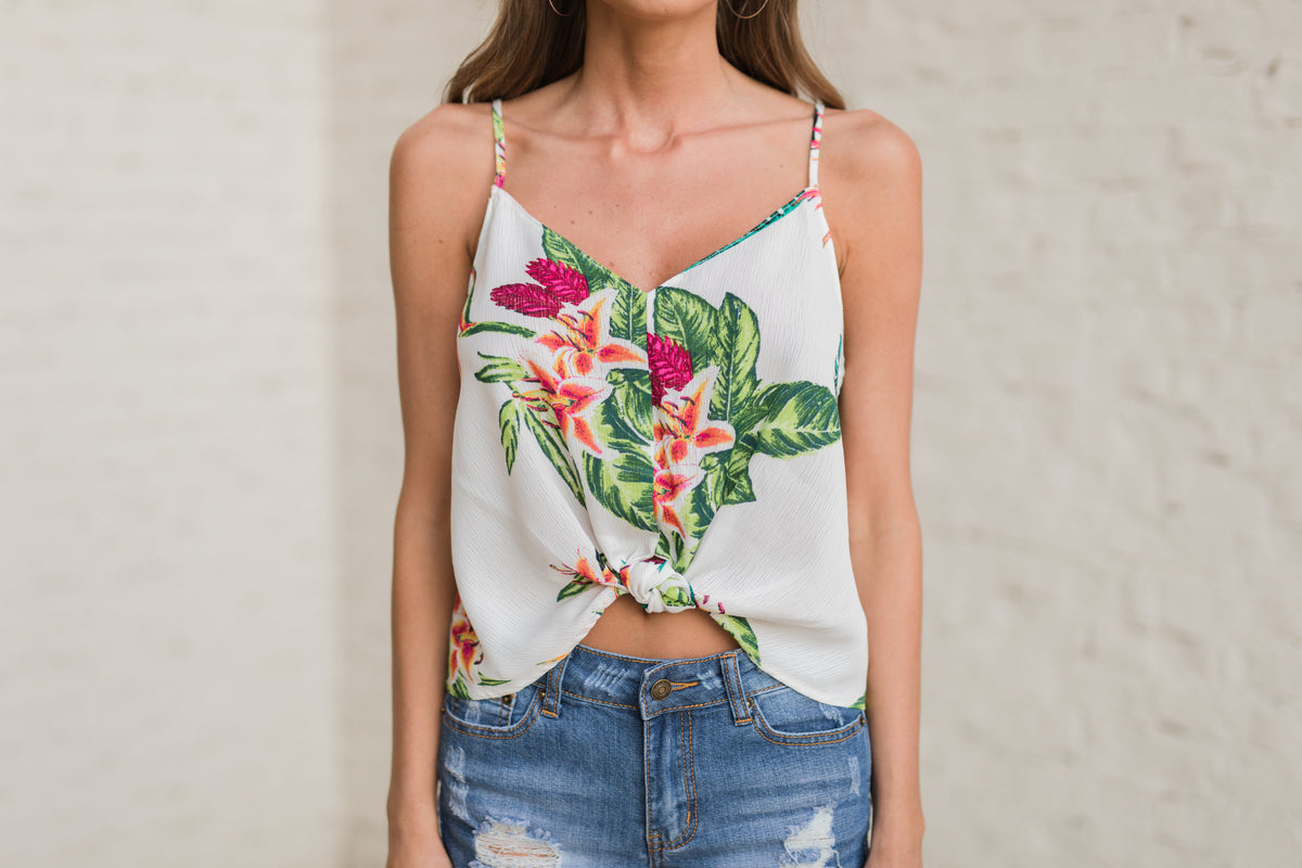Front Knot Printed Tank