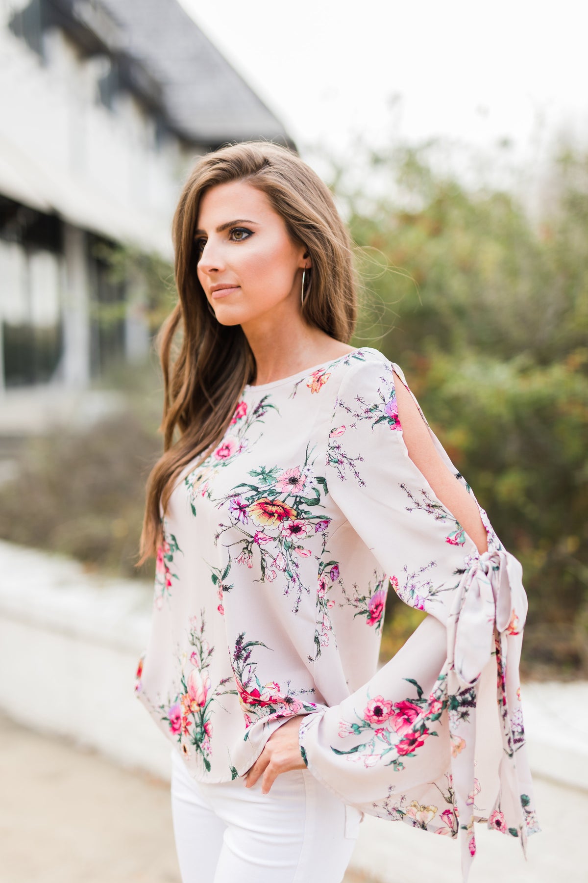 Floral Open Sleeve Top-Blush