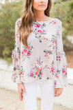 Floral Print Open Sleeve Top-Blush