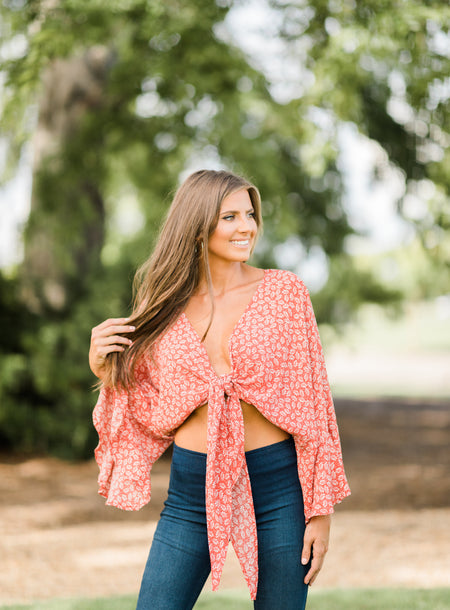 Floral Print Open Sleeve Top-Blush