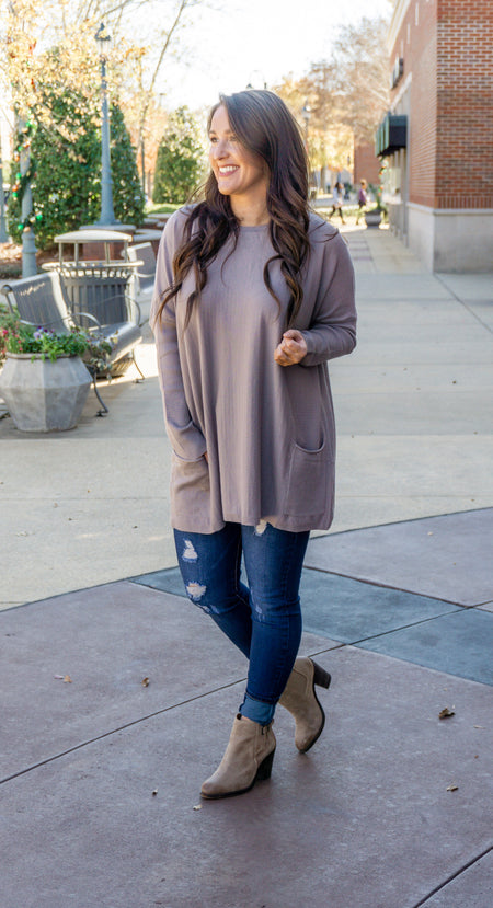Chenille Cold Shoulder Sweater-Grey