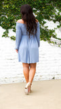 Smocked OTS Sleeve Dress- Blue