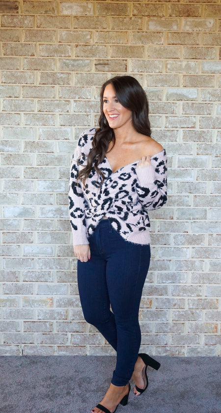 Leopard Print Puff Sleeve Blouse - Pink