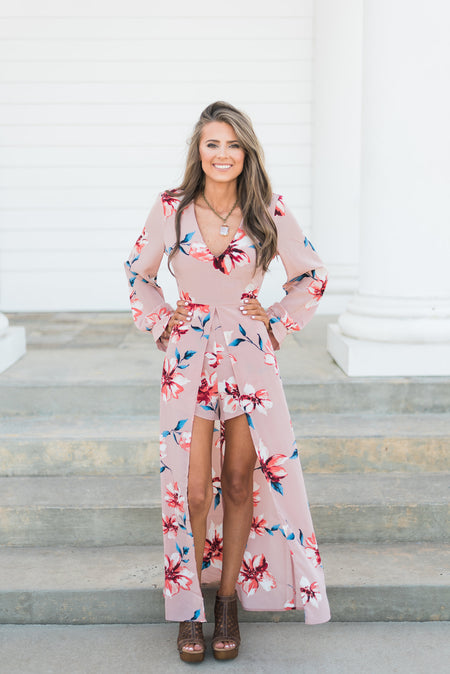 Flower Embroidered Sleeve Romper-Turquoise