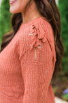 Lace Up Detailed Sweater-Rust