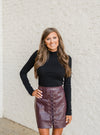 Leather Lace Up Skirt-Wine