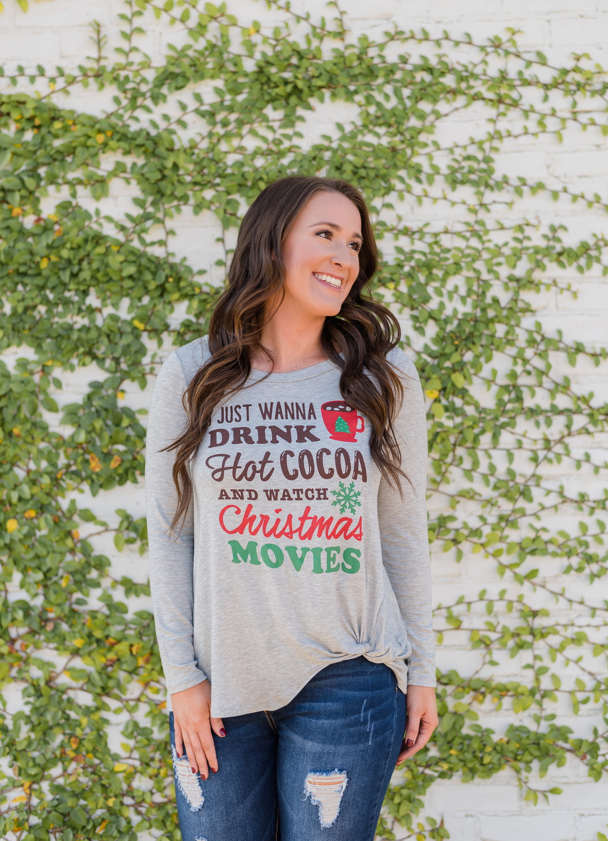 Hot Cocoa & Christmas Movies Top- Heather Grey