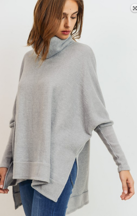 Criss Cross Metallic Tunic Sweater-Grey