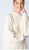 Pom Sleeve Sweater - Cream
