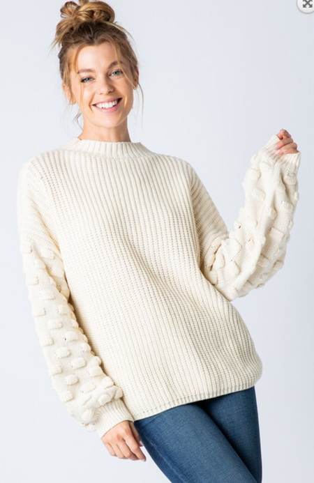 Chenille OTS Puff Sleeve Sweater-Blush